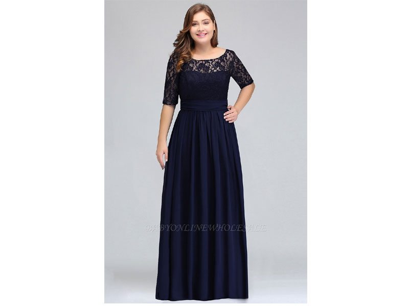 Women's Ivanna A-Line Scoop Half Sleeves Long Navy Dress