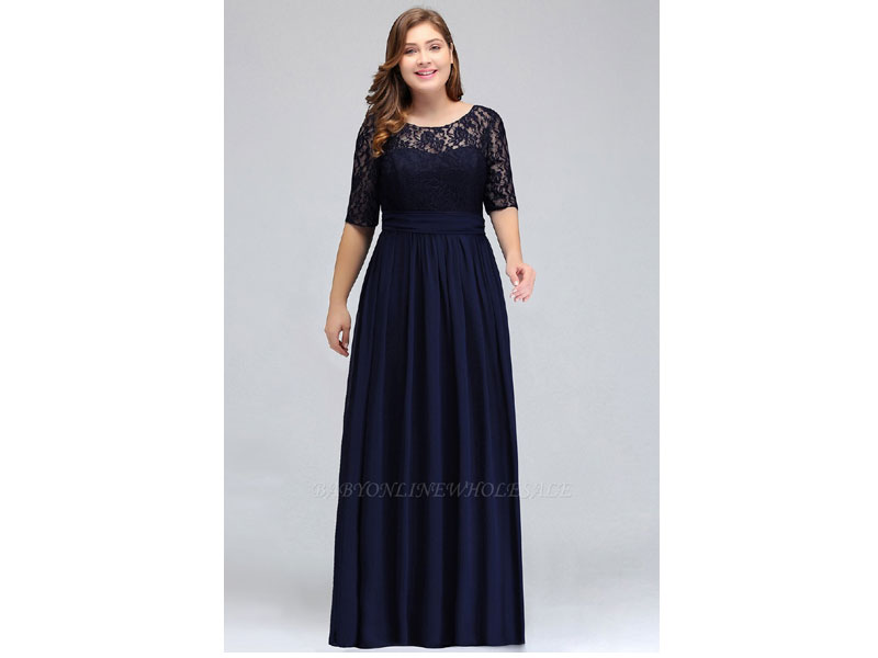 Women's Ivanna A-Line Scoop Half Sleeves Long Navy Dress