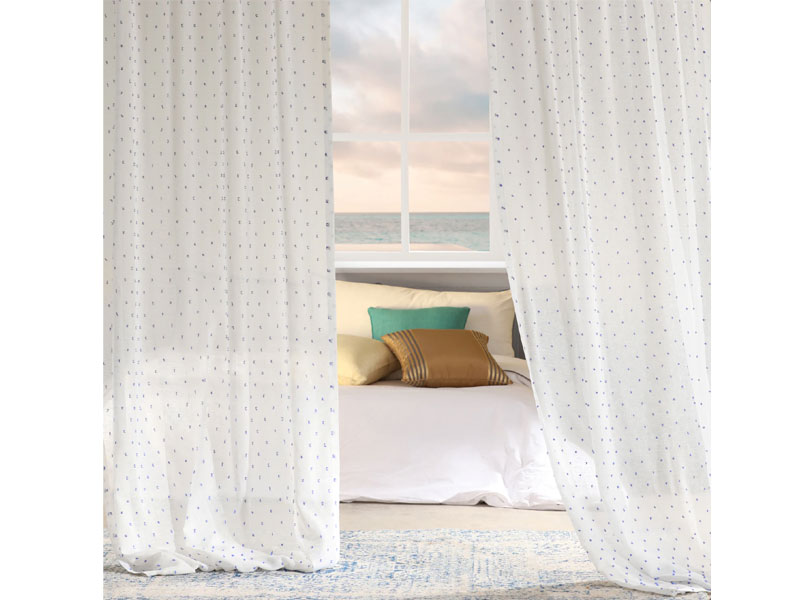 Altair Blue Patterned Linen Sheer Curtain