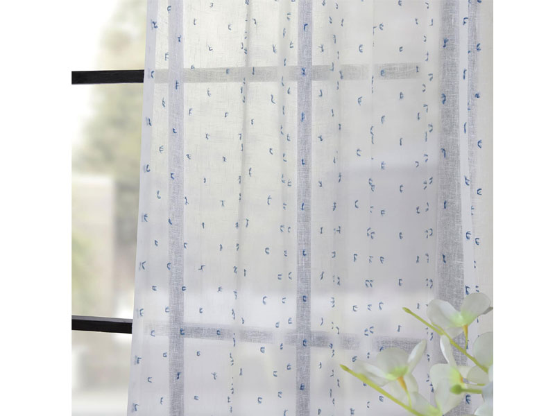 Altair Blue Patterned Linen Sheer Curtain