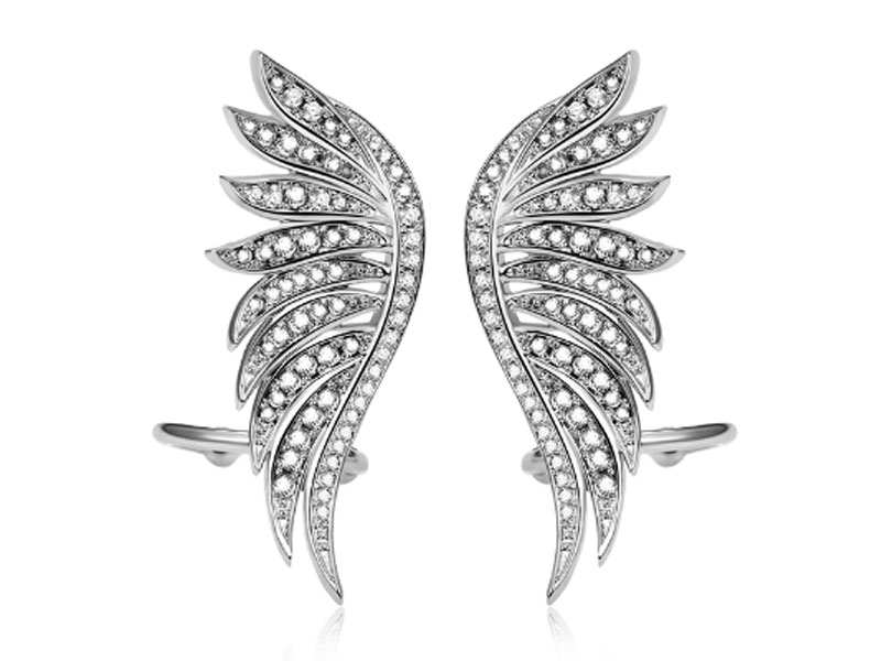 Women's Wings Climbers Earring with Crystal Gems Brass