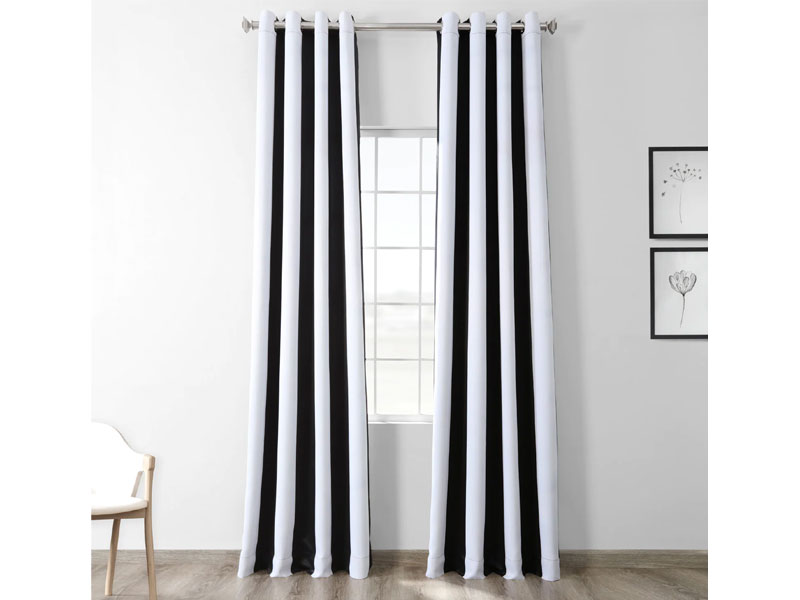 Awning Black & Fog White Stripe Grommet Blackout Room Darkening Curtain