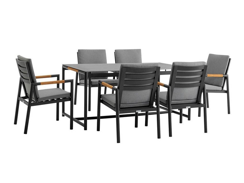 Armen Living Crown 7 Piece Black Aluminum Outdoor Dining Set with Dark Fabric