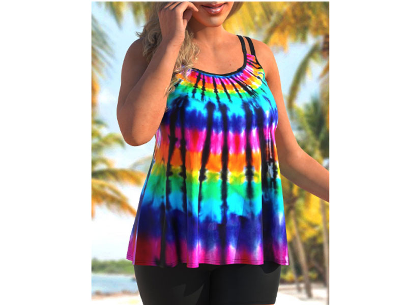 Women's Rotita Rainbow Color Plus Size Tie Dye Print Tankini Set