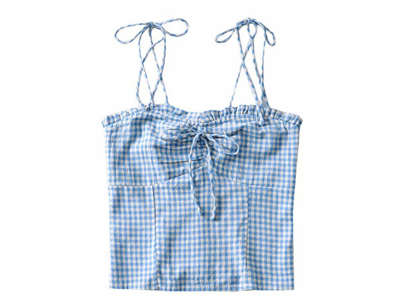 Goodnight Macaroon Women's Jill Tied Straps Gingham Top