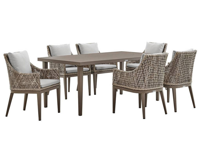 Grenada 7 Piece Gray Aluminum Outdoor Dining Set with Gray Fabric