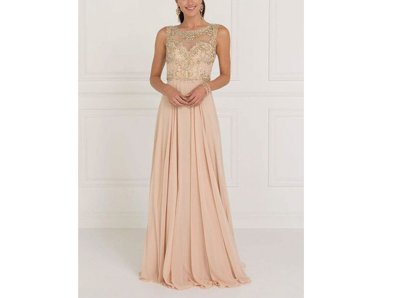 Women's Elizabeth K Jeweled Illusion Chiffon A-line Gown Dress