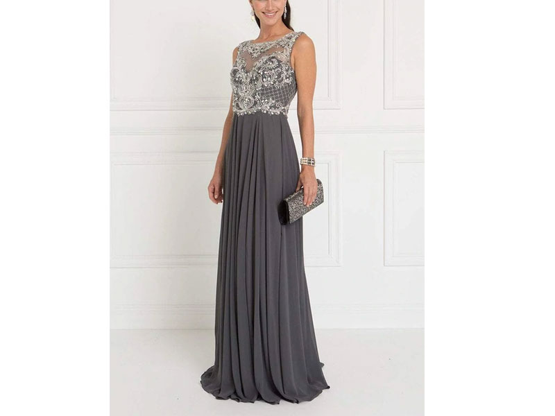 Women's Elizabeth K Jeweled Illusion Chiffon A-line Gown Dress