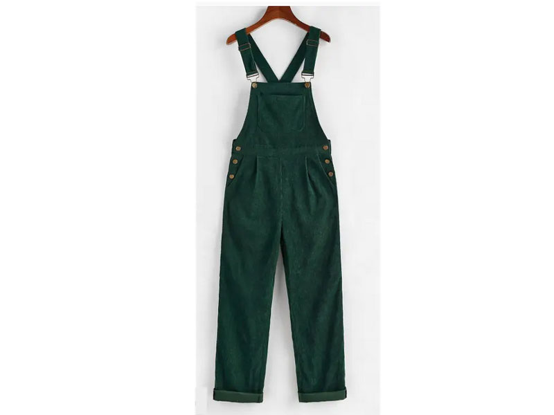 Women's Zaful Corduroy Front Pocket Criss Cross Overall Deep Green M