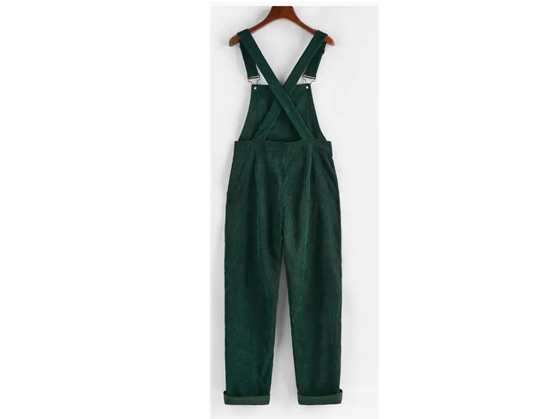 Women's Zaful Corduroy Front Pocket Criss Cross Overall Deep Green M