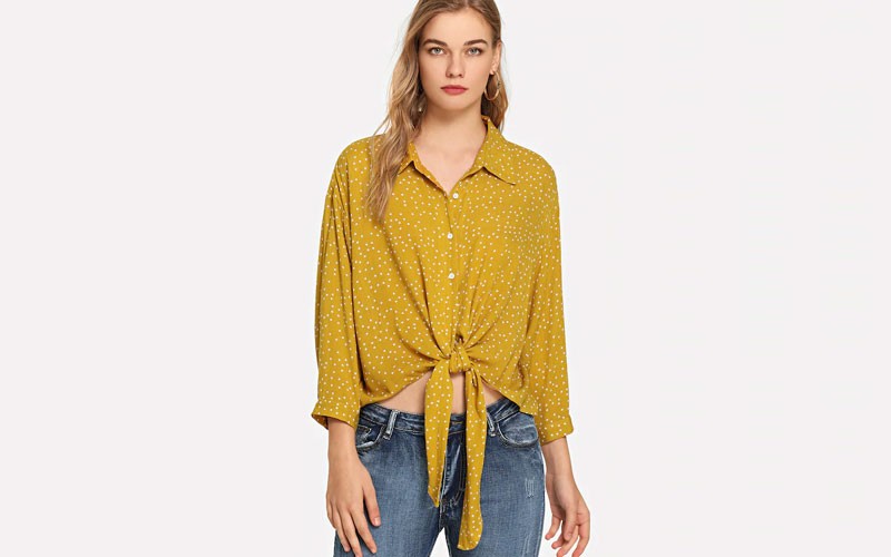 Shein Knot Front Polka Dot Blouse