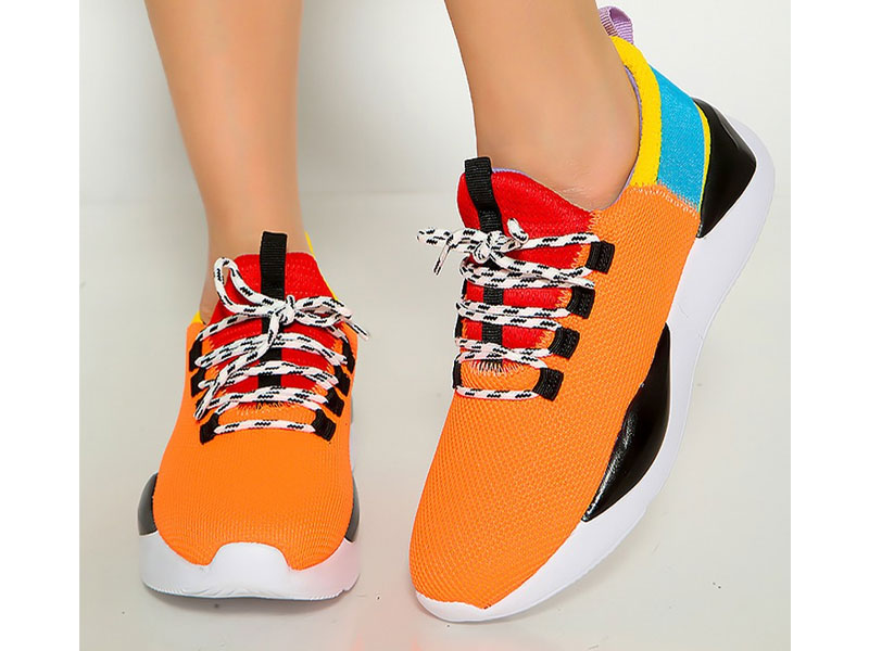 Women's Orange Two Tone Lace Up Sneakers