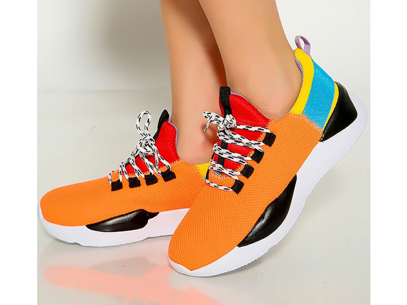 Women's Orange Two Tone Lace Up Sneakers