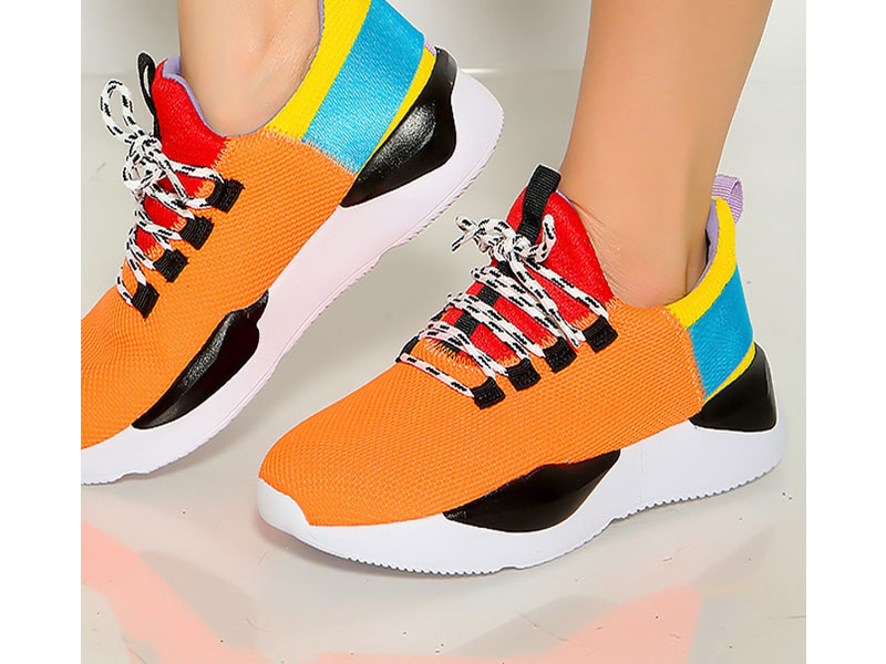 Women's Orange Two Tone Lace Up Sneakers