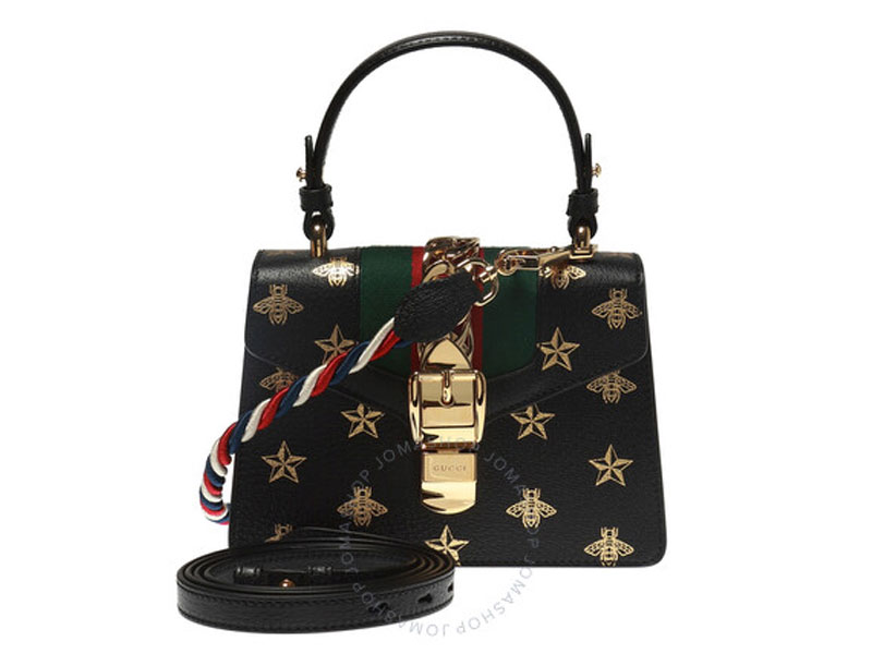 Gucci Black Sylvie Bee Star Mini Leather Bag