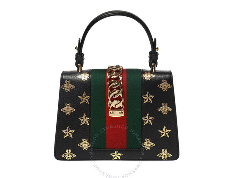 Gucci Black Sylvie Bee Star Mini Leather Bag