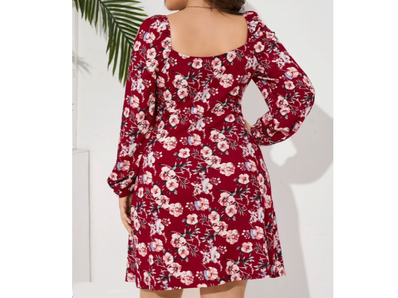 Yoins Women's Plus Size Floral Print Long Sleeves Dress