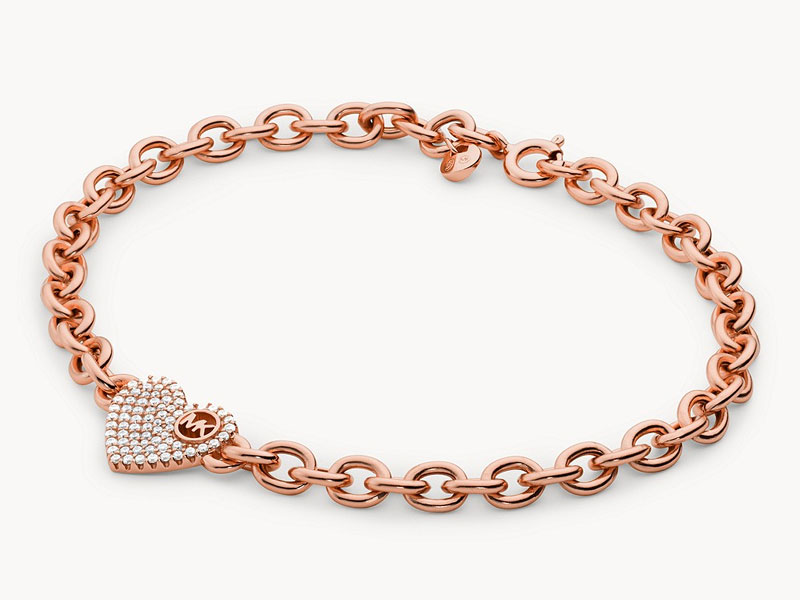 Michael Kors 14k Rose Gold-Plated Pavé Heart Line Bracelet