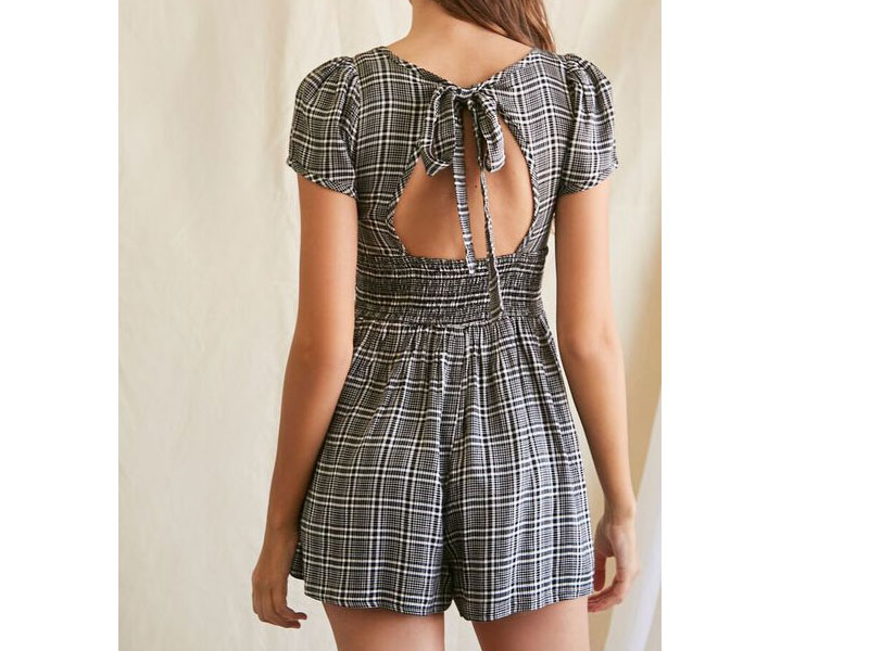 Women's Plaid Cutout Romper