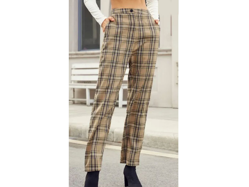 Zaful Women's Plaid Pocket Straight Pants