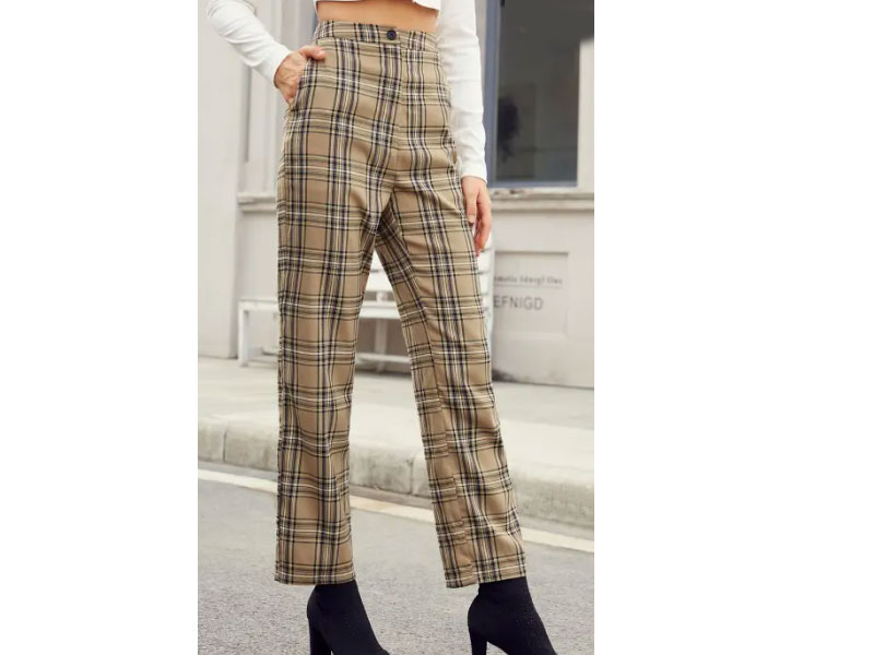 Zaful Women's Plaid Pocket Straight Pants