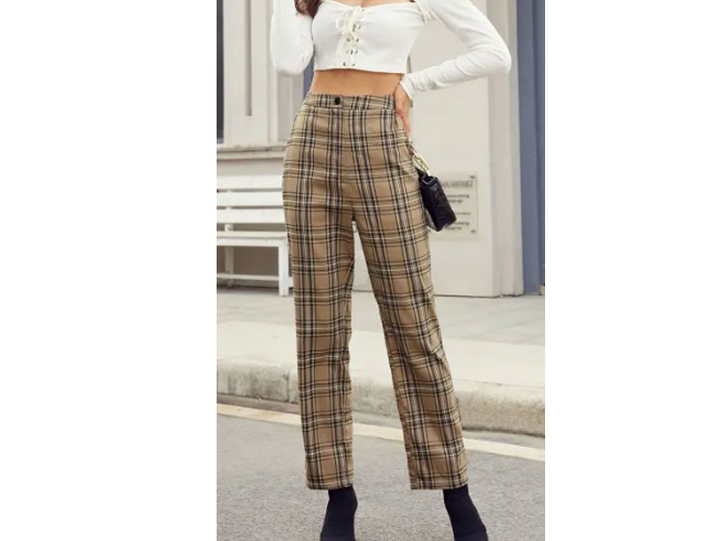 Zaful Women's Plaid Pocket Straight Pants