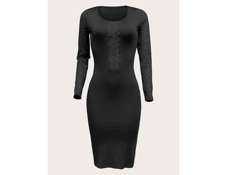 Women's Summer Black Jewel Neck Polyester Beach Dress