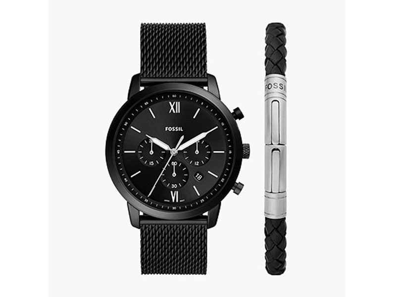 Fossil Neutra Chronograph Stainless Steel Mesh Watch & Bracelet Set