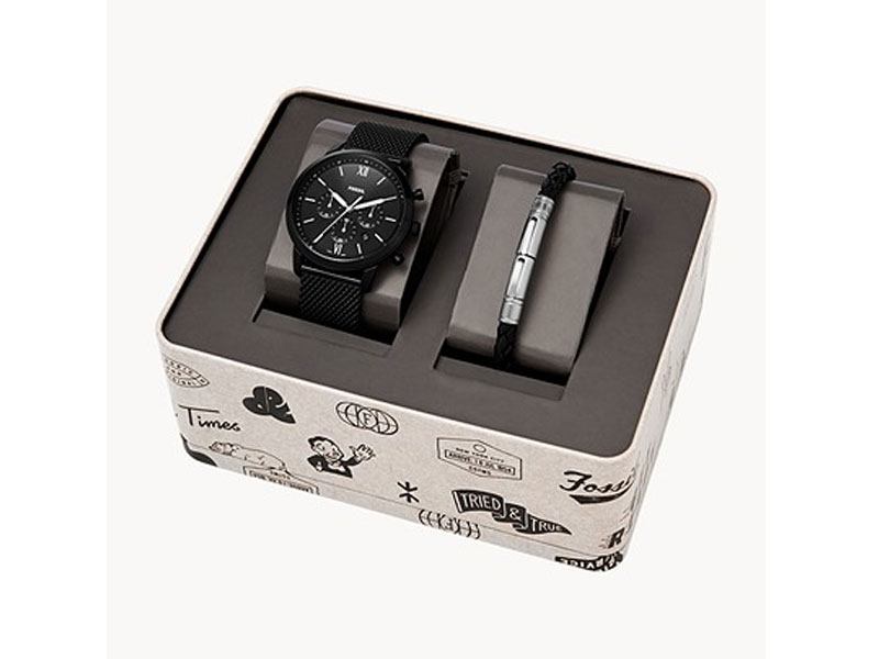 Fossil Neutra Chronograph Stainless Steel Mesh Watch & Bracelet Set