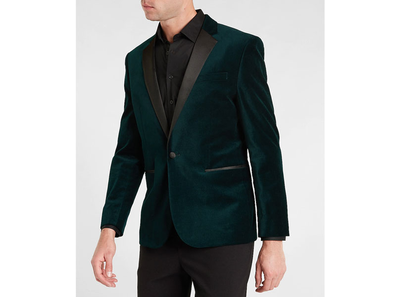 Slim Solid Teal Velvet Tuxedo Blazer For Men