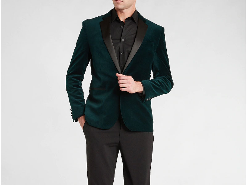 Slim Solid Teal Velvet Tuxedo Blazer For Men