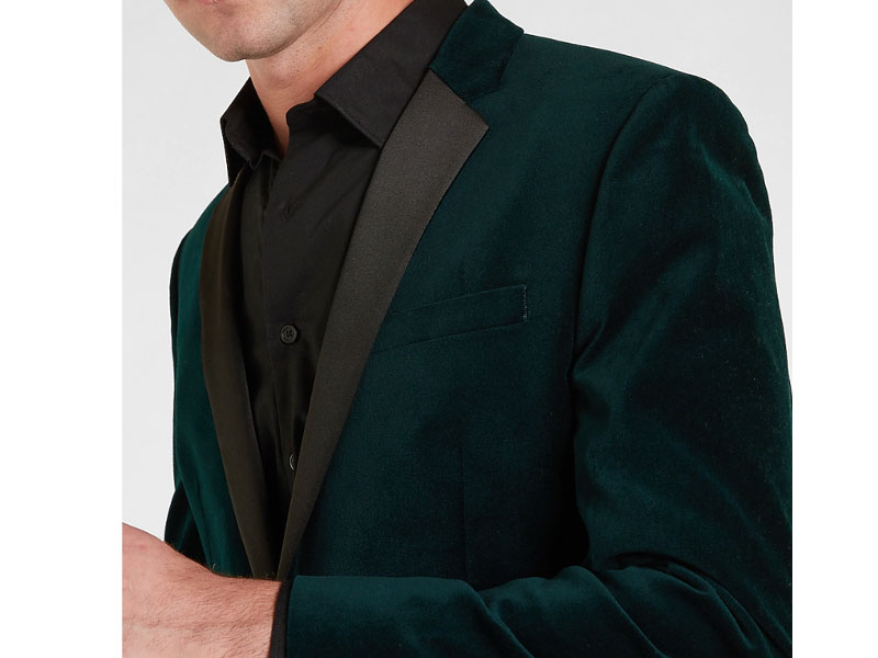 Slim Solid Teal Velvet Tuxedo Blazer For Men