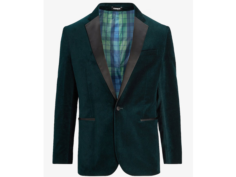 Slim Solid Teal Velvet Tuxedo Blazer For Men