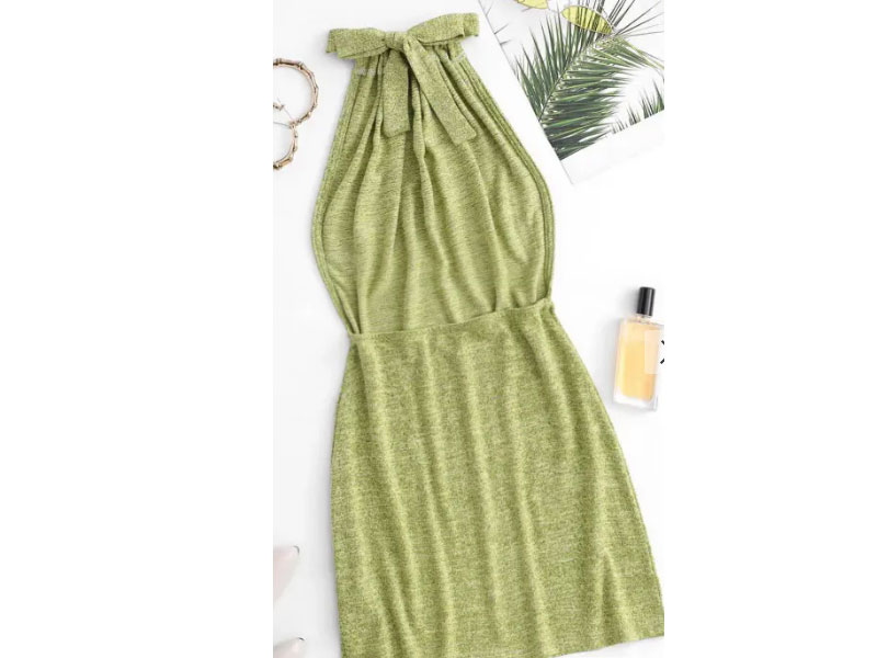 Women's Halter Knit Backless Slinky Dress Green S