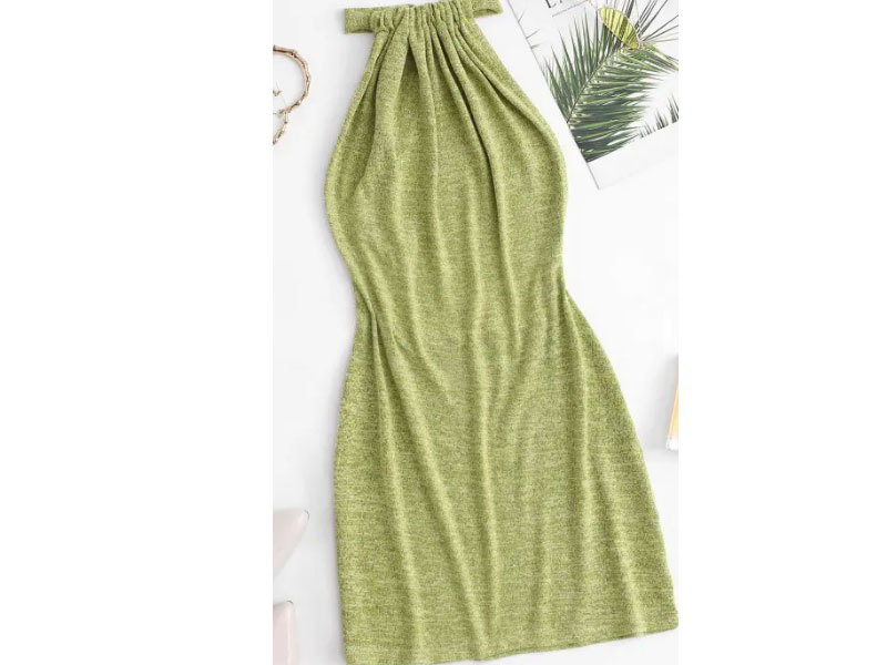 Women's Halter Knit Backless Slinky Dress Green S