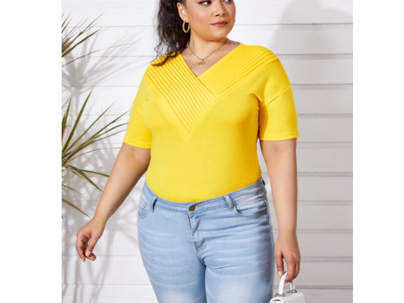 Women's Basics Plus Size V-neck Crossed Front Design Tee