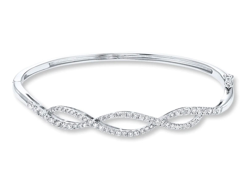 Women's 14K Diamond Bangle Round-cut White Gold