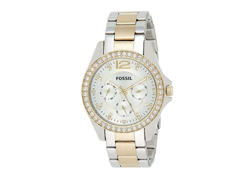 Women's Fossil Riley Stainless Steel Crystal-Accented Multifunction Quartz Watch