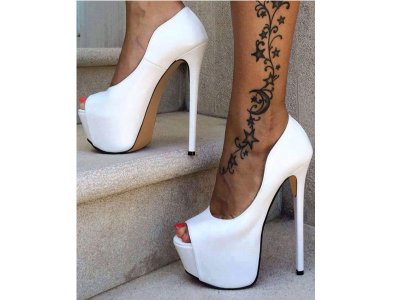 Women's White Peep Toe Platform Heels