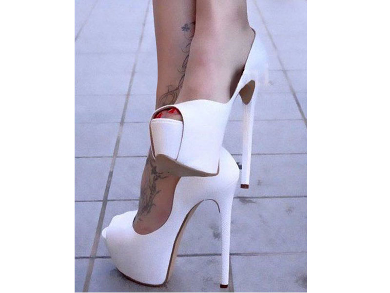 Women's White Peep Toe Platform Heels