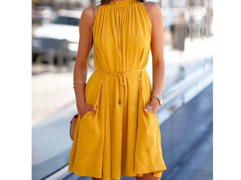 Women's Yellow Sleeveless Casual Summer Dress