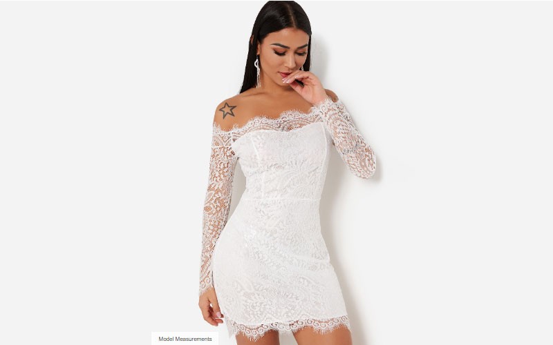 White Lace Details Eyelash Trim Off Shoulder Sheer Party Dress