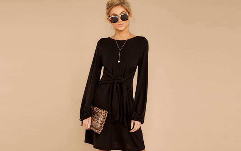 Elegant Black Tie Front Dress