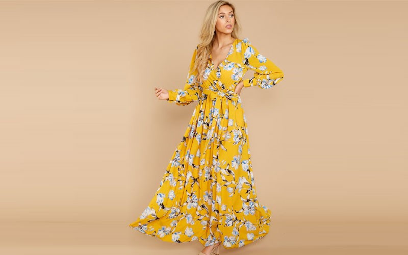 Lovely Yellow Floral Maxi Dress  
