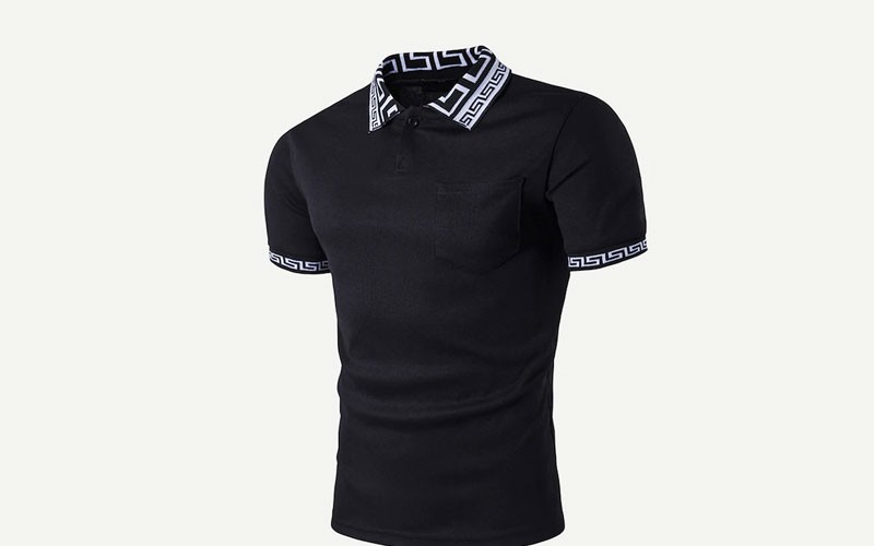 Men Greek Key Print Detail Polo Shirt