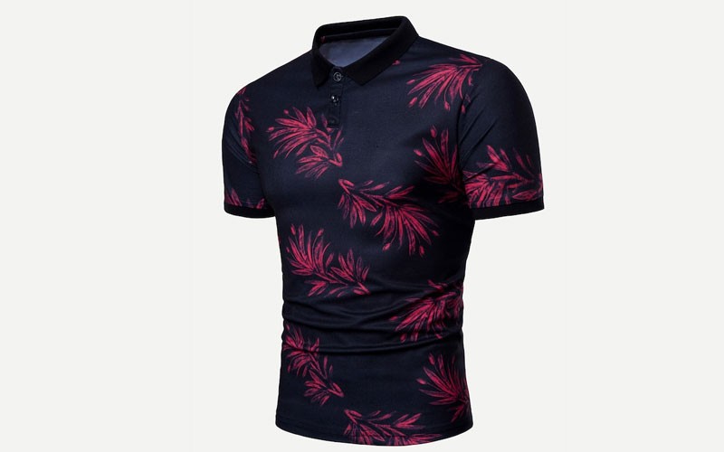 Men Leaf Print Polo Shirt