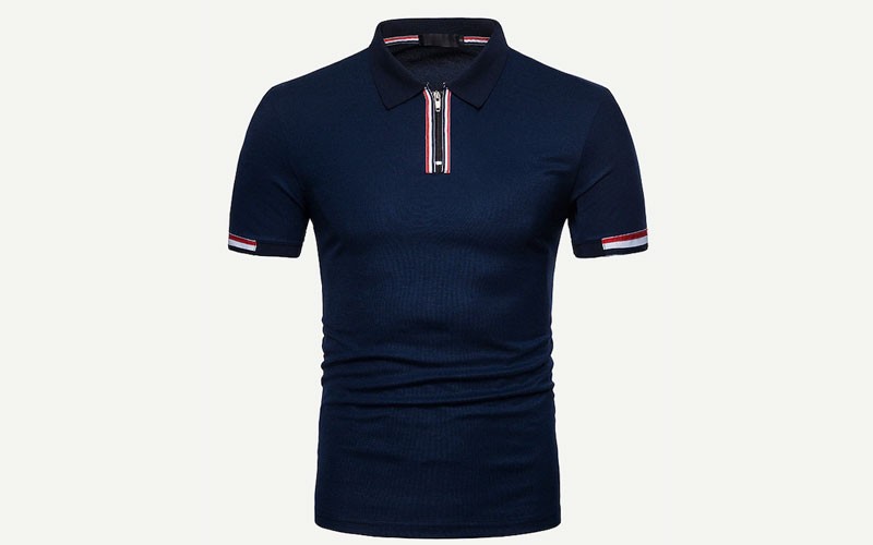 Men Striped Rib Knit Trim Polo Shirt