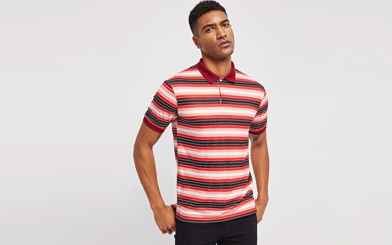 Shein Men Button Front Collar Striped Polo Shirt