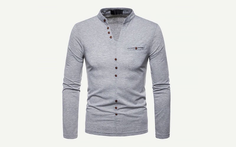 Men Button Decoration Plain Polo Shirt