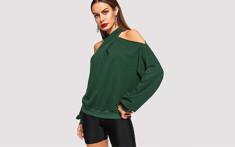 Shein Criss Cross Halter Solid Pullover